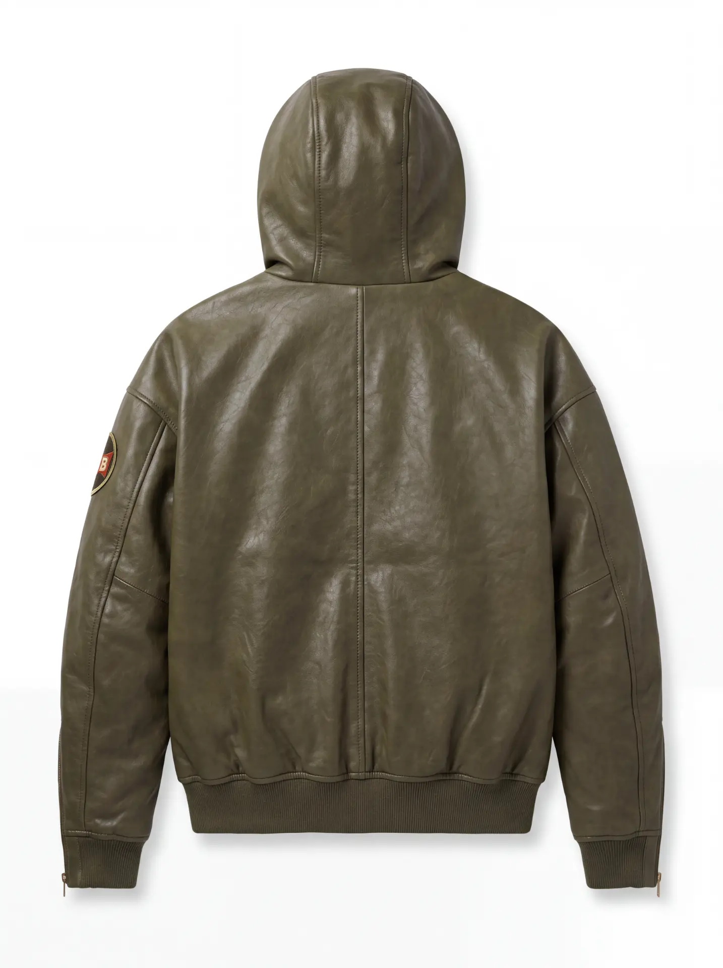 Heavy Hood olive leather jacket, back